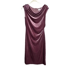 Eliza J Pink Velvet Draped Midi Dress Size‎ 6 Elegant Formal Cocktail Party